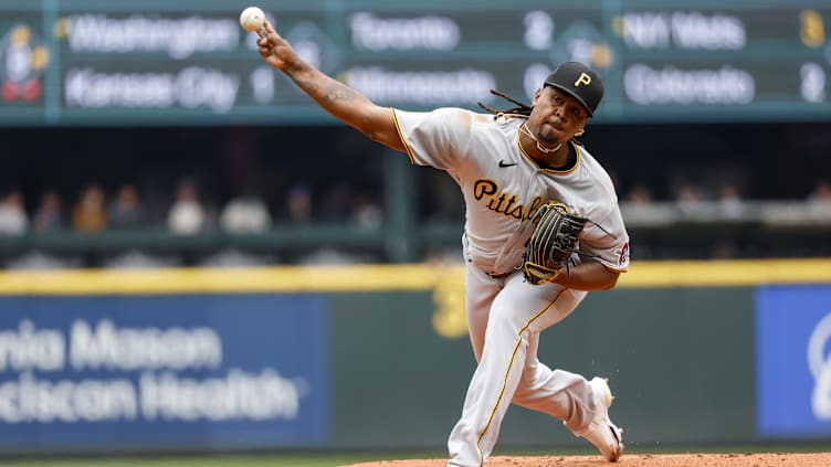 May 28, 2023; Seattle, Washington, USA; Pittsburgh Pirates starting pitcher Luis Ortiz (48) throws