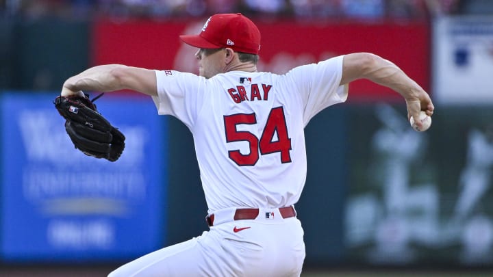 Jun 6, 2024; St. Louis, Missouri, USA;  St. Louis Cardinals starting pitcher Sonny Gray (54) pitches against the Colorado Rockies during the first inning at Busch Stadium. Mandatory Credit: Jeff Curry-USA TODAY Sports