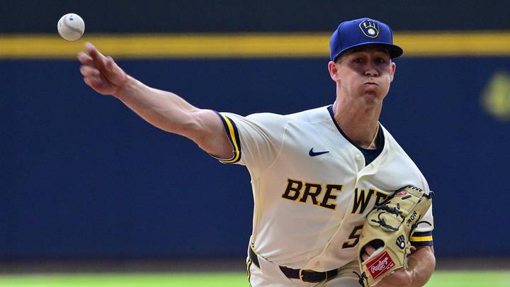 Jun 4, 2026; Milwaukee, Wisconsin, USA;  Milwaukee Brewers starting pitcher Coleman Crow (57) throws a pitch in the first inning against the San Francisco Giants at American Family Field. Mandatory Credit: Benny Sieu-Imagn Images