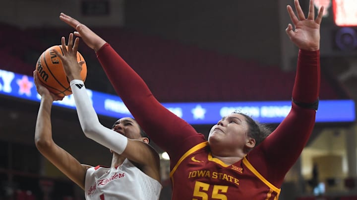 Texas Tech's Jalynn Bristow shoots against Iowa State in a Big 12 women's basketball game Wednesday, Jan. 28, 2026, at United Supermarkets Arena.