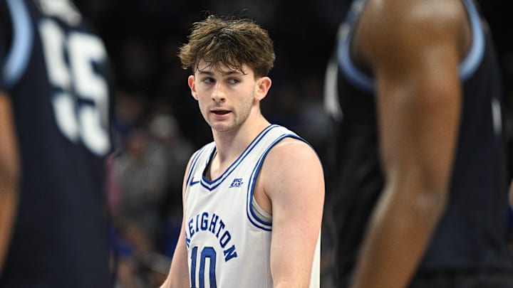 Creighton Bluejays guard Hudson Greer (10) on the floor against the Villanova Wildcats during the second half at CHI Health Center Omaha.