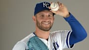 Feb 19, 2025; Surprise, AZ, USA; Kansas City Royals starting pitcher Noah Cameron (65) poses for a photo during media day at Camelback Ranch. Mandatory Credit: Jayne Kamin-Oncea-Imagn Images  