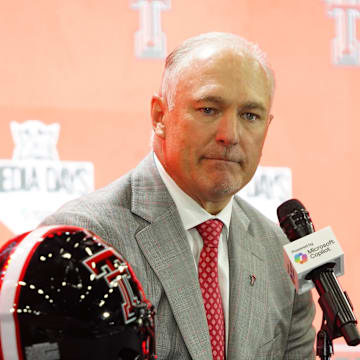 Texas Tech head coach Joey McGuire addresses the media during 2025 Big 12 Football Media Days  Mandatory Credit: Raymond Carlin III-Imagn Images