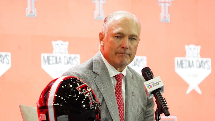 Texas Tech head coach Joey McGuire addresses the media during 2025 Big 12 Football Media Days Mandatory Credit: Raymond Carlin III-Imagn Images Texas Tech head coach Joey McGuire addresses the media during 2025 Big 12 Football Media Days Mandatory Credit: Raymond Carlin III-Imagn Images