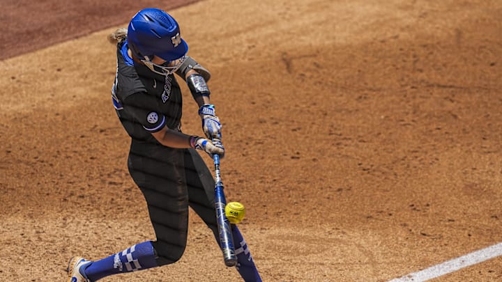 May 6, 2025; Athens, GA, USA; Kentucky infielder Cassie Reasner (22) bats against Georgia at Jack Turner Softball Stadium. Mandatory Credit: Dale Zanine-Imagn Images