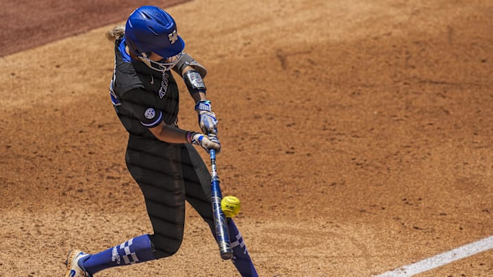 May 6, 2025; Athens, GA, USA; Kentucky infielder Cassie Reasner (22) bats against Georgia at Jack Turner Softball Stadium. Mandatory Credit: Dale Zanine-Imagn Images