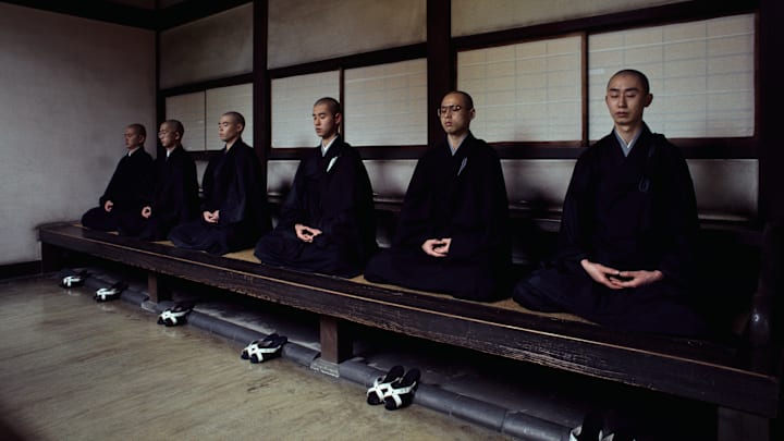 Zen Monks Meditate in Japanese Monastery Zen Monks Meditate in Japanese Monastery