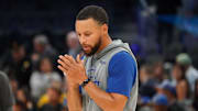 Oct 5, 2025; San Francisco, California, USA;  Golden State Warriors guard Stephen Curry (30) warms up before the game against the Los Angeles Lakers at Chase Center. Mandatory Credit: David Gonzales-Imagn Images