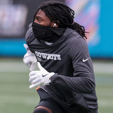 Dallas Cowboys cornerback Trevon Diggs warms up before the game against the Carolina Panthers.