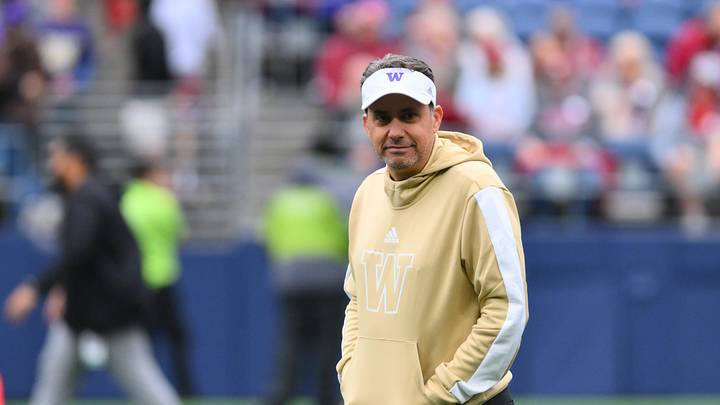 Sep 14, 2024; Seattle, Washington, USA; Washington Huskies head coach Jedd Fisch during warmups before the game against the Washington State Cougars at Lumen Field. Mandatory Credit: Steven Bisig-Imagn Images