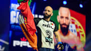 Pedro Carvalho walks out to the cage before his PFL match against Kai Kamaka on Friday, June 28, 2024, at Sanford Pentagon in Sioux Falls.