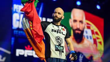 Pedro Carvalho walks out to the cage before his PFL match against Kai Kamaka on Friday, June 28, 2024, at Sanford Pentagon in Sioux Falls.