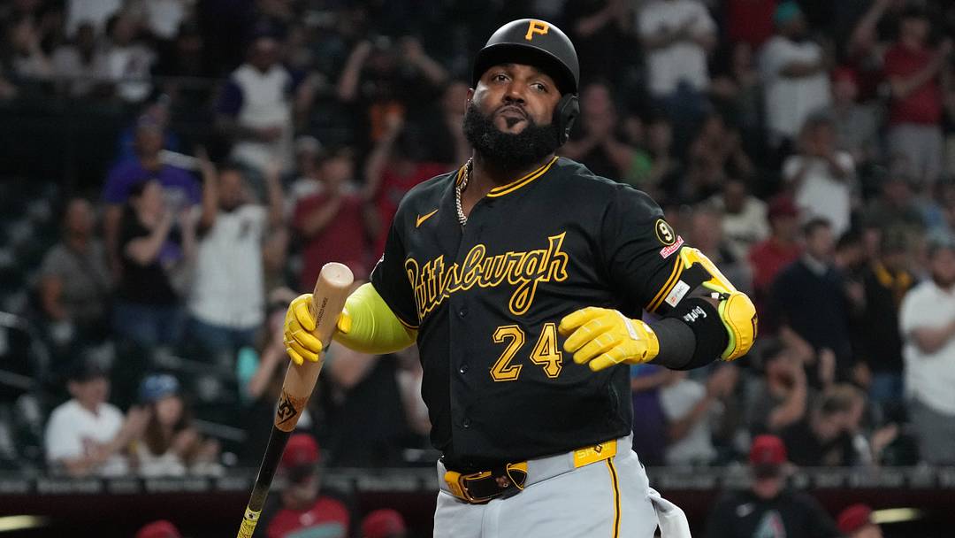 May 5, 2026; Phoenix, Arizona, USA; Pittsburgh Pirates designated hitter Marcell Ozuna (24) reacts after striking out against the Arizona Diamondbacks in the ninth inning at Chase Field. Mandatory Credit: Rick Scuteri-Imagn Images May 5, 2026; Phoenix, Arizona, USA; Pittsburgh Pirates designated hitter Marcell Ozuna (24) reacts after striking out against the Arizona Diamondbacks in the ninth inning at Chase Field. Mandatory Credit: Rick Scuteri-Imagn Images