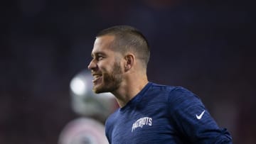 Dec 12, 2022; Glendale, Arizona, USA; New England Patriots special teams assistant Joe Houston against the Arizona Cardinals at State Farm Stadium. Mandatory Credit: Mark J. Rebilas-USA TODAY Sports