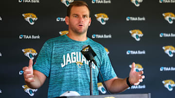Jul 27, 2022; Jacksonville, FL, USA;  Jacksonville Jaguars offensive coordinator Press Taylor.