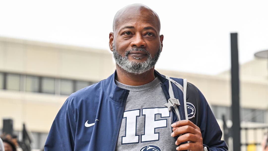 Penn State Nittany Lions interim head coach Terry Smith enters Kinnick Stadium before the game against the Iowa Hawkeyes. 
