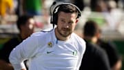 Nov 18, 2023; Tempe, Arizona, USA; Oregon Ducks head coach Dan Lanning against the Arizona State Sun Devils at Mountain America Stadium. Mandatory Credit: Mark J. Rebilas-Imagn Images