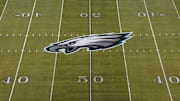 Dec 25, 2017; Philadelphia, PA, USA; General overall view of the Philadelphia Eagles logo at midfield during an NFL football game between the Oakland Raiders and the Philadelphia Eagles at Lincoln Financial Field. Mandatory Credit: Kirby Lee-Imagn Images