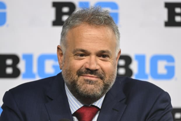 Nebraska Cornhuskers head coach Matt Rhule speaks to the media during the Big 10 football media day at Lucas Oil Stadium.