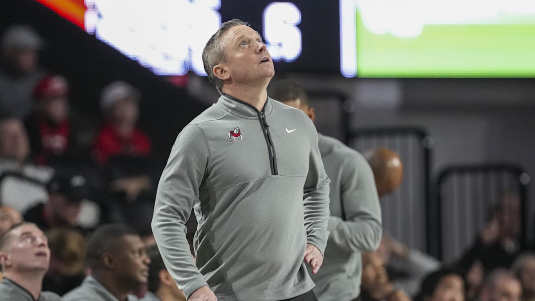Mar 3, 2026; Georgia Bulldogs head coach Mike White shown on the sideline against the Alabama Crimson Tide at Stegeman Coliseum. Mandatory Credit: Dale Zanine-Imagn Images