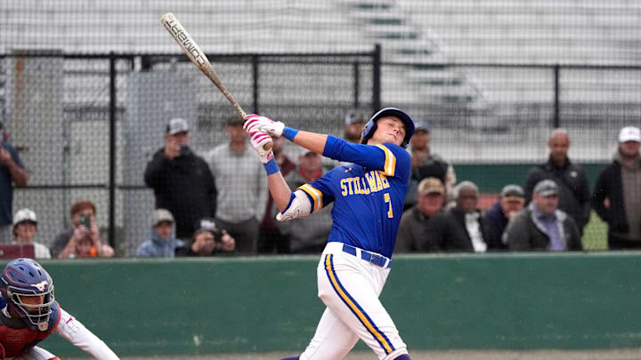 Stillwater's Ethan Holliday swings during the high school baseball game between Fort Cobb-Broxton and Stillwater at Edmond Santa Fe High School in Edmond, Okla., Friday, April, 18, 2025. Stillwater's Ethan Holliday swings during the high school baseball game between Fort Cobb-Broxton and Stillwater at Edmond Santa Fe High School in Edmond, Okla., Friday, April, 18, 2025.
