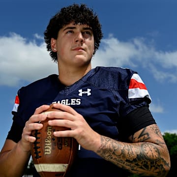Dandy Dozen top football recruit selection for 2025 TSSAA season, Nashville Christian quarterback Jared Curtis Wednesday, June 19, 2025, in Nashville, Tenn.