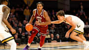 Jan 15, 2025; Nashville, Tennessee, USA;  South Carolina Gamecocks forward Collin Murray-Boyles (30) dribbles against the Vanderbilt Commodores during the first half at Memorial Gymnasium. Mandatory Credit: Steve Roberts-Imagn Images