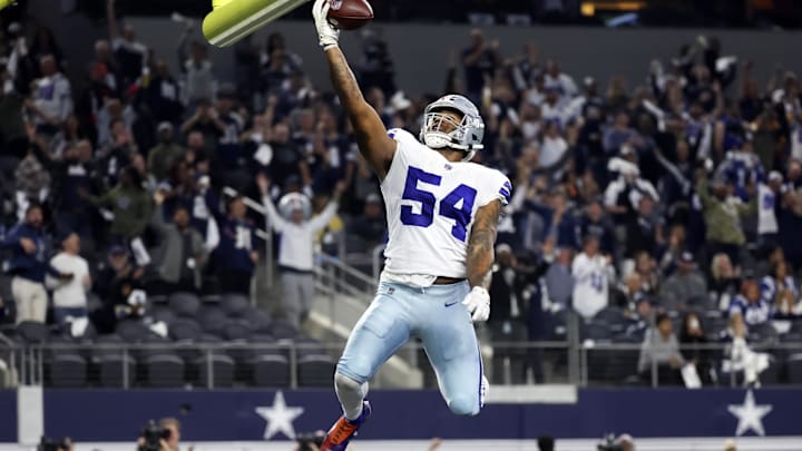 Dallas Cowboys defensive end Sam Williams celebrates after recovering a fumble during the second half against the Indianapolis Colts at AT&T Stadium. 