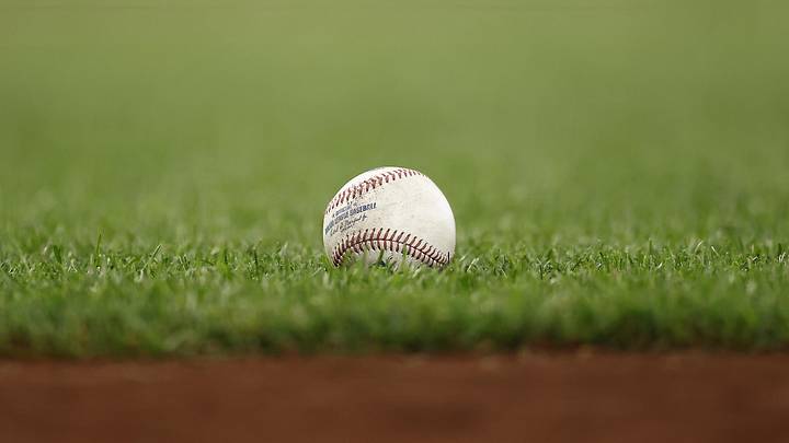 May 4, 2026; San Francisco, California, USA; View of a Major League Baseball on the grass during the eighth inning between the San Francisco Giants and San Diego Padres at Oracle Park. Mandatory Credit: Kelley L Cox-Imagn Images