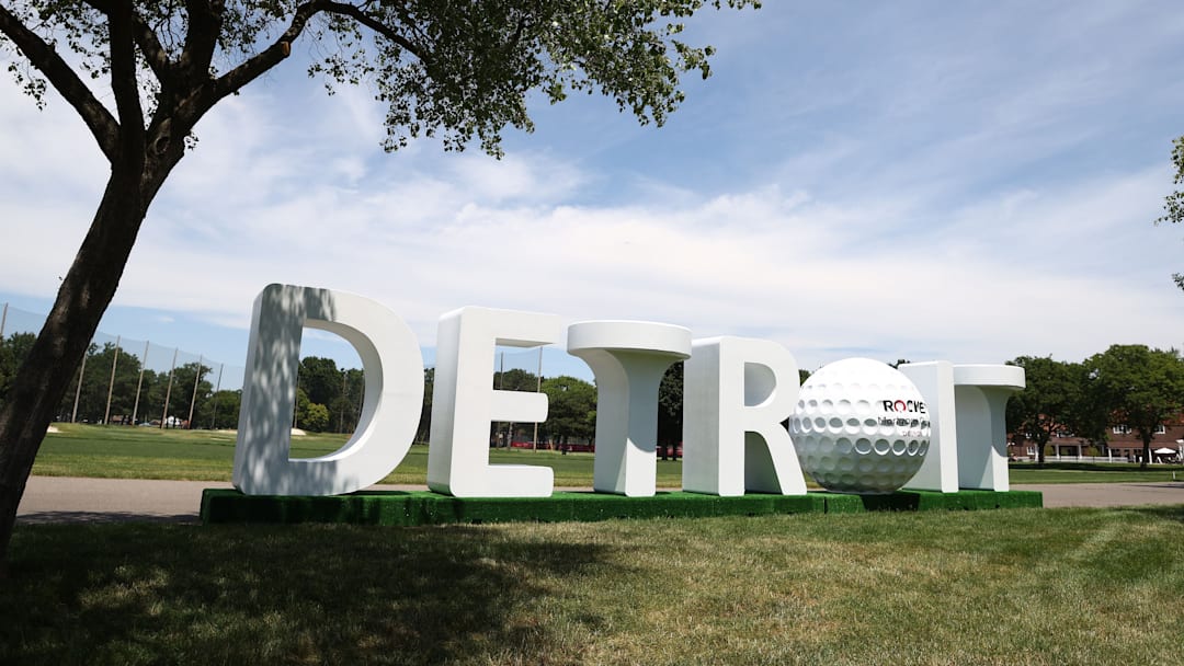 A general view of Rocket Classic signage at Detroit Golf Club