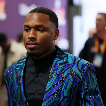 Feb 9, 2025; New Orleans, LA, USA; Philadelphia Eagles cornerback Isaiah Rodgers (34) arrives before Super Bowl LIX at Caesars Superdome. Mandatory Credit: Stephen Lew-Imagn Images