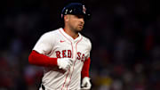 May 7, 2025; Boston, Massachusetts, USA; Boston Red Sox third baseman Alex Bregman (2) runs the bases after hitting a solo home run against the Texas Rangers during the fourth inning at Fenway Park. Mandatory Credit: Brian Fluharty-Imagn Images