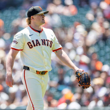 Jun 12, 2024; San Francisco, California, USA; San Francisco Giants pitcher Logan Webb (62) leaves the field after the first inning against the Houston Astros at Oracle Park.
