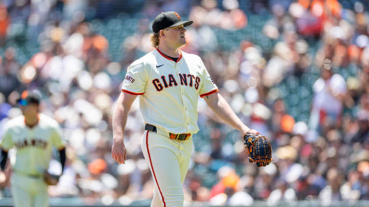 Jun 12, 2024; San Francisco, California, USA; San Francisco Giants pitcher Logan Webb (62) leaves the field after the first inning against the Houston Astros at Oracle Park.