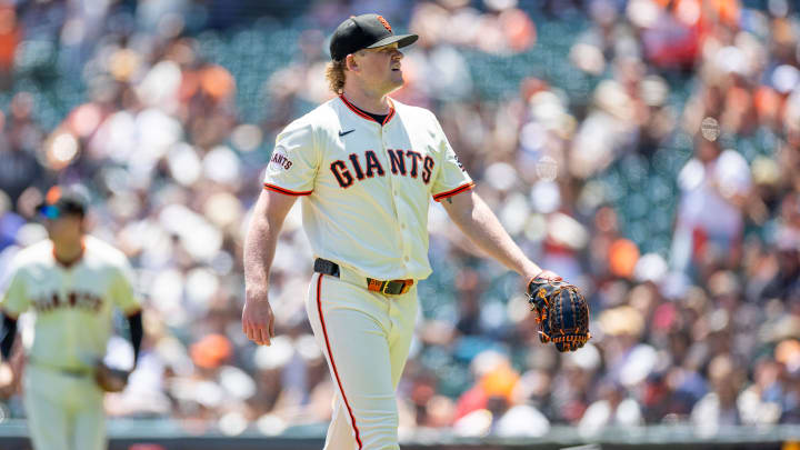 Jun 12, 2024; San Francisco, California, USA; San Francisco Giants pitcher Logan Webb (62) leaves the field after the first inning against the Houston Astros at Oracle Park. Mandatory Credit: Bob Kupbens-USA TODAY Sports