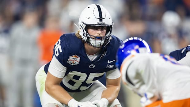 Penn State tight end Luke Reynolds lines up against the Boise State Broncos during the Fiesta Bowl.