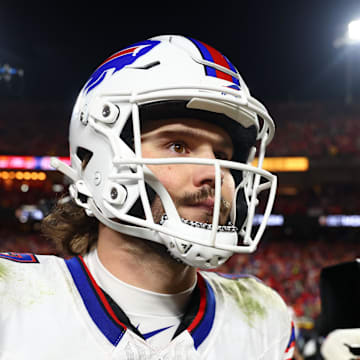 Josh Allen walks off the field after the AFC championship.