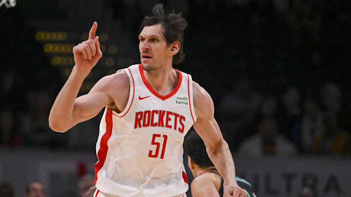 Mar 19, 2024; Washington, District of Columbia, USA;  Houston Rockets center Boban Marjanovic (51)  runs down the court during the second half against the Washington Wizardsat Capital One Arena. Mandatory Credit: Tommy Gilligan-Imagn Images