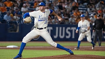 May 28, 2022; Hoover, AL, USA;  Kentucky pitcher Magdiel Cotto (23) pitches against Tennessee in the SEC Tournament at the Hoover Met in Hoover, Ala., Saturday. Mandatory Credit: Gary Cosby Jr.-The Tuscaloosa News

Sports Sec Baseball Tournament Kentucky Vs Tennessee