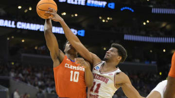 Mohamed Wague (11) blocks Clemson's RJ Godfrey