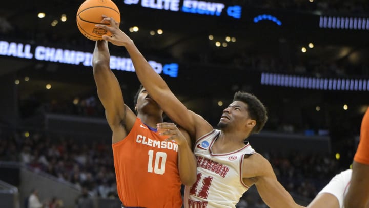 Mohamed Wague (11) blocks Clemson's RJ Godfrey