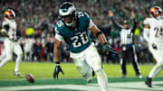 Philadelphia running back Saquon Barkley runs for a touchdown against Washington.