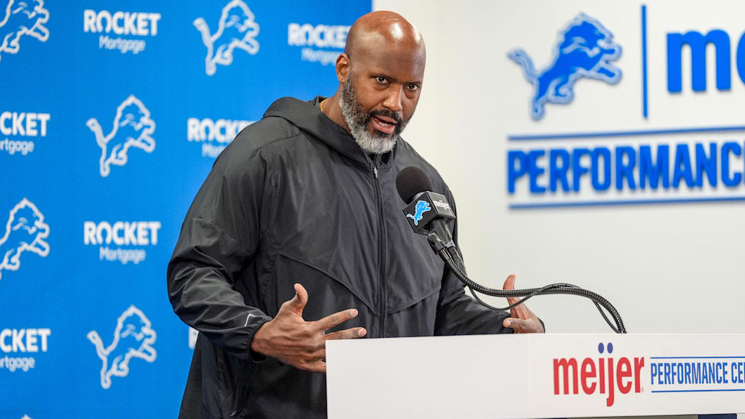 Detroit Lions Executive Vice President & General Manager Brad Holmes speaks to the press about their season, how it ended and what’s next at the Detroit Lions headquarters and training facility in Allen Park, Mich., Thursday, Jan. 23, 2025.