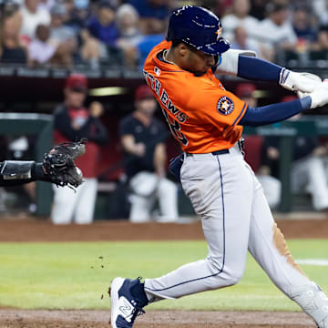 Jul 22, 2025; Phoenix, Arizona, USA; Houston Astros shortstop Brice Matthews against the Arizona Diamondbacks at Chase Field. 