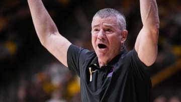 Feb 24, 2024; Laramie, Wyoming, USA; Boise State Broncos head coach Leon Rice reacts against the Wyoming Cowboys during the first half at Arena-Auditorium. Mandatory Credit: Troy Babbitt-USA TODAY Sports

