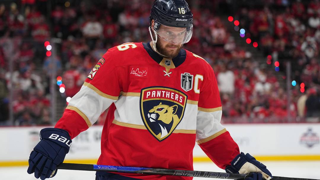Jun 12, 2025; Sunrise, Florida, USA; Florida Panthers forward Aleksander Barkov (16) skates between play during the third period against the Edmonton Oilers in game four of the 2025 Stanley Cup Final at Amerant Bank Arena. Mandatory Credit: Jim Rassol-Imagn Images Jun 12, 2025; Sunrise, Florida, USA; Florida Panthers forward Aleksander Barkov (16) skates between play during the third period against the Edmonton Oilers in game four of the 2025 Stanley Cup Final at Amerant Bank Arena. Mandatory Credit: Jim Rassol-Imagn Images