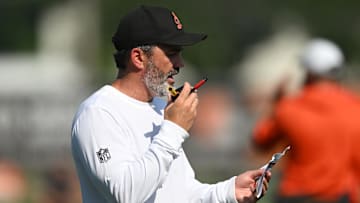 Jul 26, 2025; Berea, OH, USA; Cleveland Browns head coach Kevin Stefanski during training camp at CrossCountry Mortgage Campus.