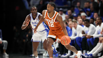 Texas Longhorns guard Tramon Mark drives the ball down court  against the Duke Blue Devils during the first half of the Dick Vitale’s Invitational game at Spectrum Center.