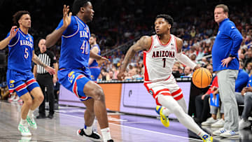 Arizona guard Caleb Love (1) leads the Wildcats in scoring.