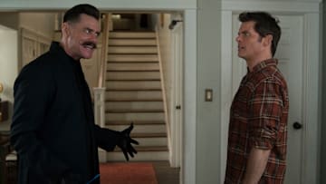 Jim Carrey and James Marsden in SONIC THE HEDGEHOG from Paramount Pictures and Sega. Photo Credit: Doane Gregory.